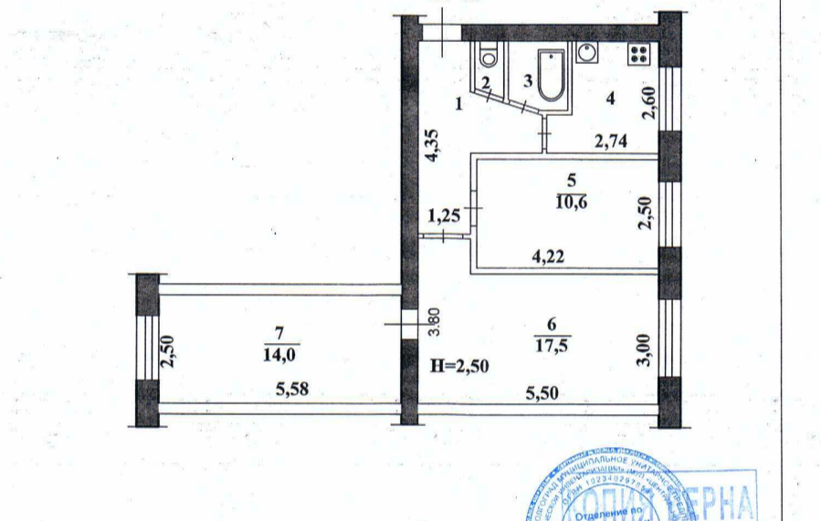 Продаётся 3-комнатная квартира, 58 м²