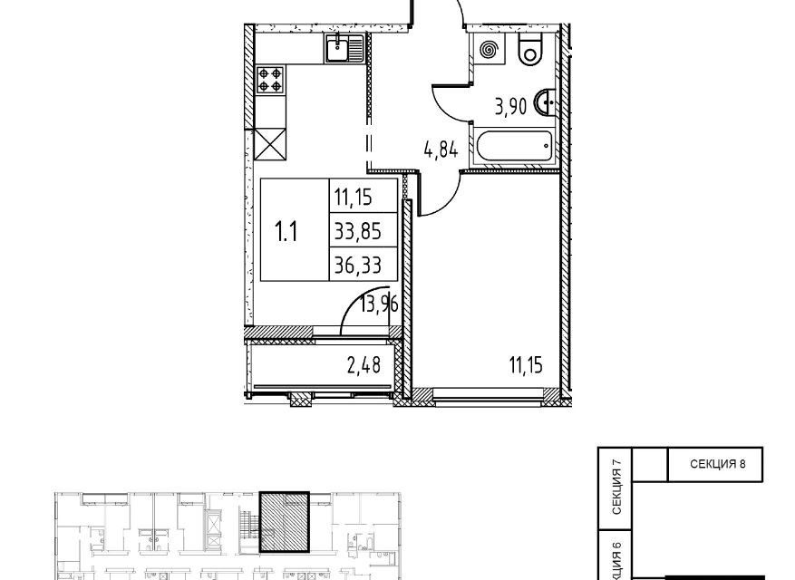 Продаётся 1-комнатная квартира, 34.3 м²