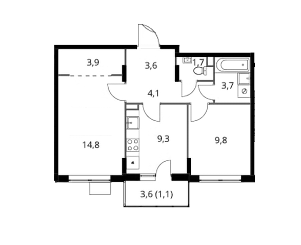 Продаётся 2-комнатная квартира, 52 м²