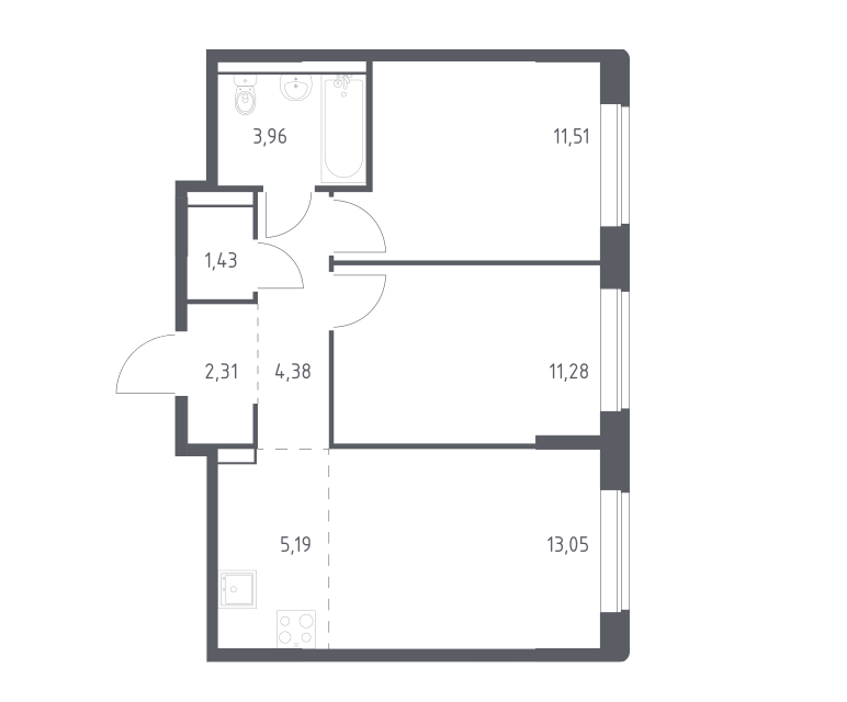 Продаётся 2-комнатная квартира, 53.11 м²