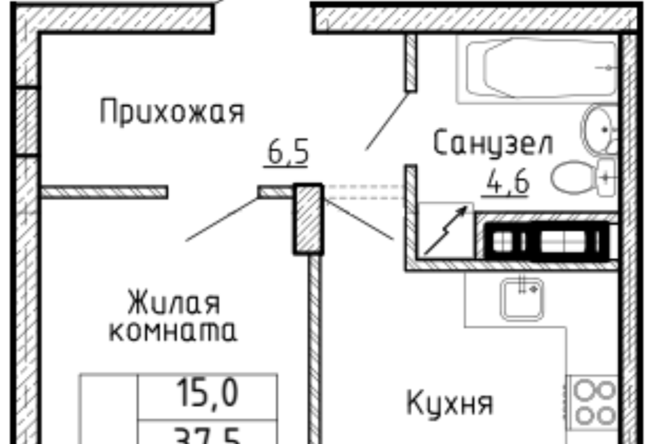 Продаётся 1-комнатная квартира, 38.9 м²