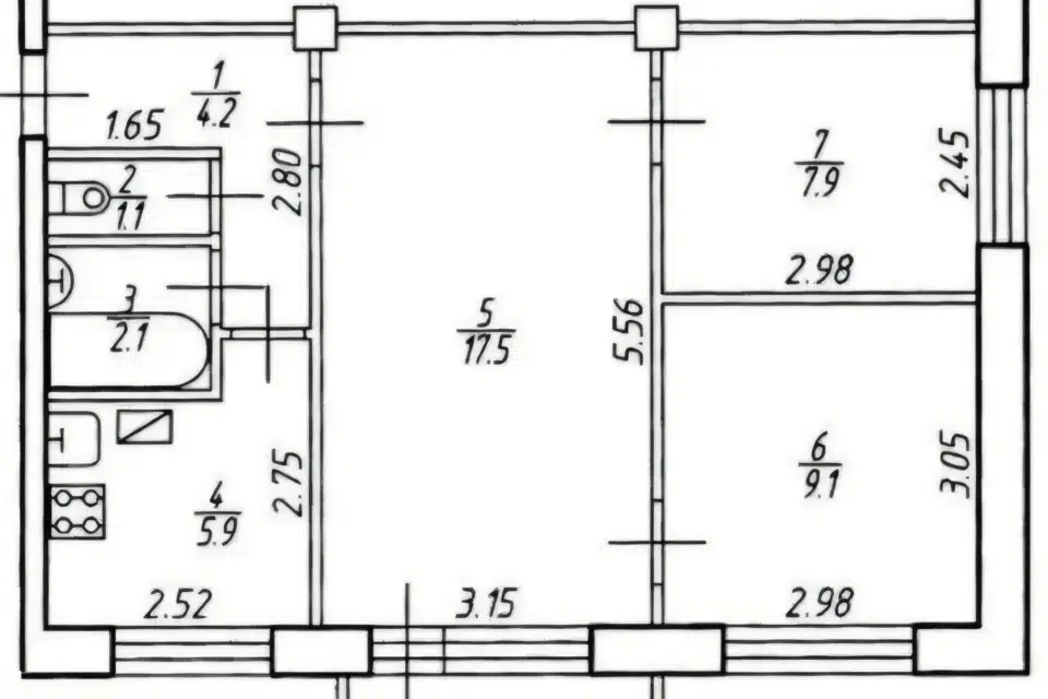 Продаётся 3-комнатная квартира, 49.4 м²