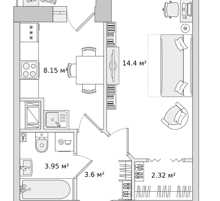 Продаётся 1-комнатная квартира, 31.7 м²