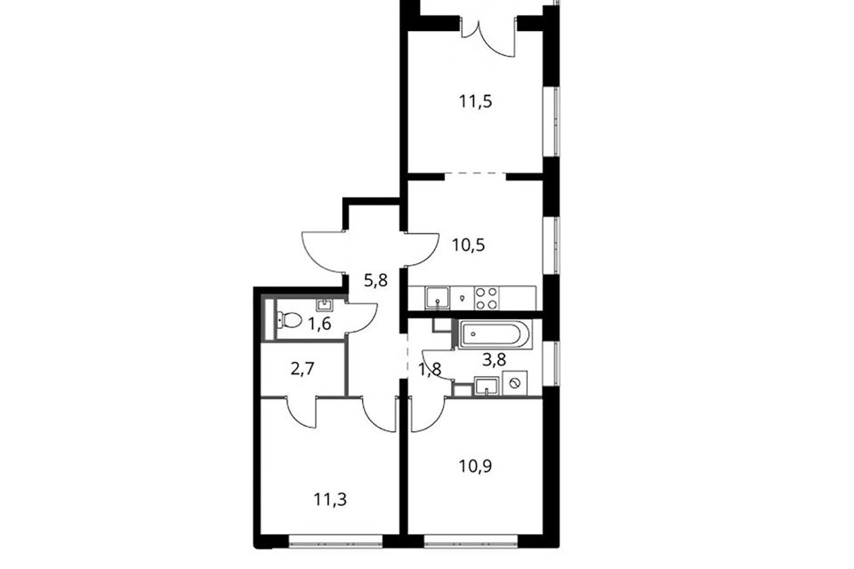 Продаётся 2-комнатная квартира, 61.8 м²