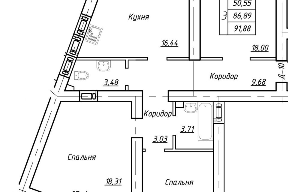 Продаётся 3-комнатная квартира, 92 м²