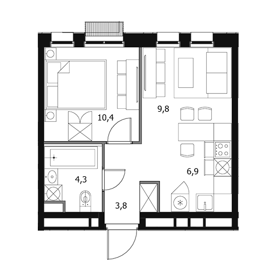 Продаётся 1-комнатная квартира, 35.2 м²