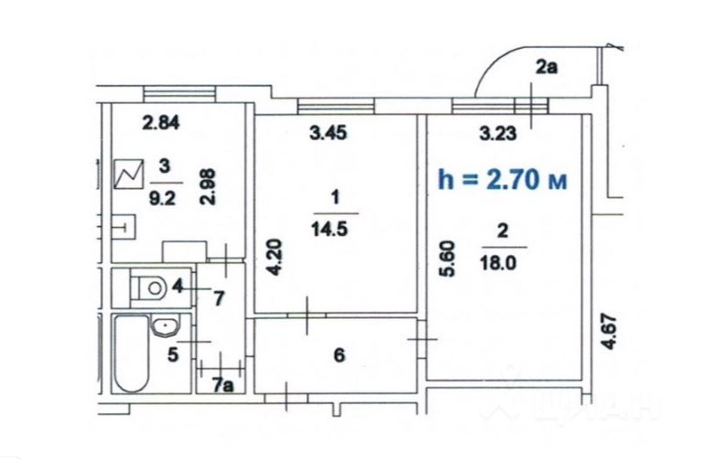 Продаётся 2-комнатная квартира, 53.4 м²
