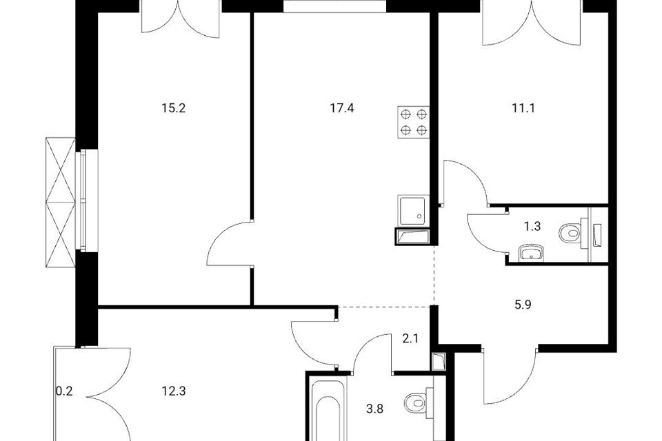 Продаётся 3-комнатная квартира, 69.8 м²