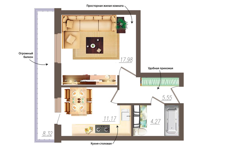 Продаётся 1-комнатная квартира, 38.8 м²