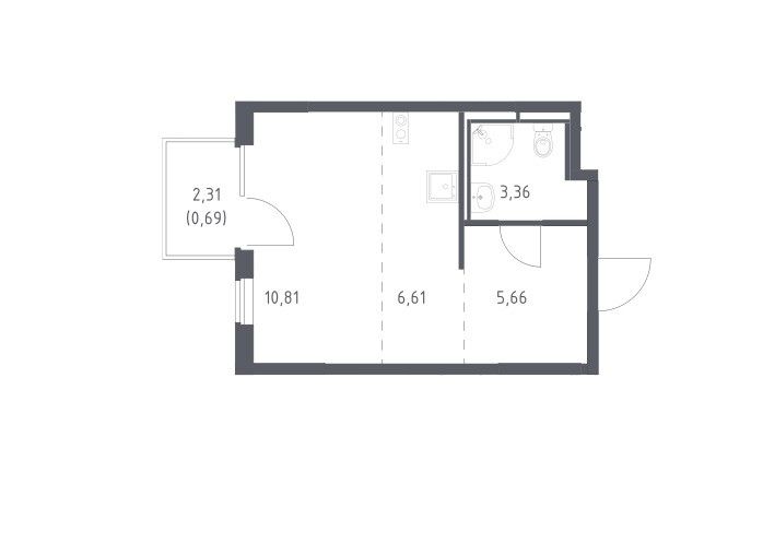 Продаётся студия, 27.13 м²