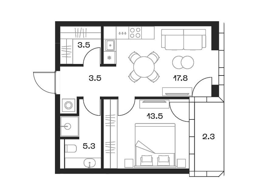 Продаётся 1-комнатная квартира, 45.6 м²