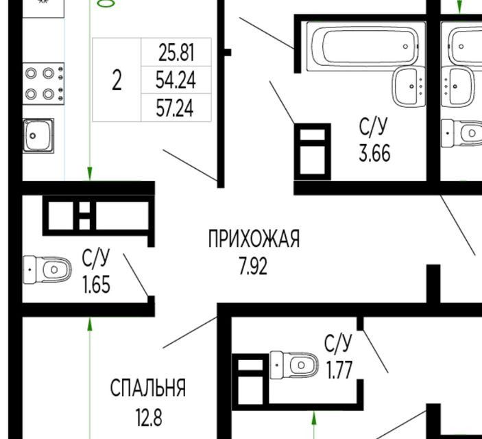 Продаётся 2-комнатная квартира, 58 м²