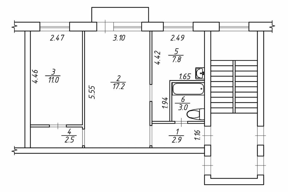 Продаётся 2-комнатная квартира, 44.5 м²