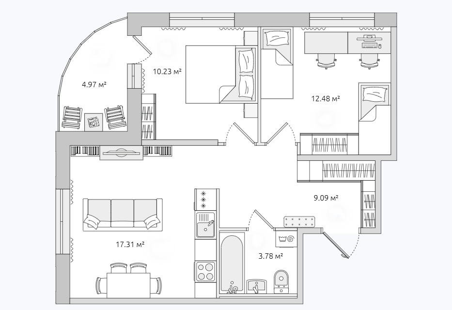 Продаётся 2-комнатная квартира, 52.8 м²