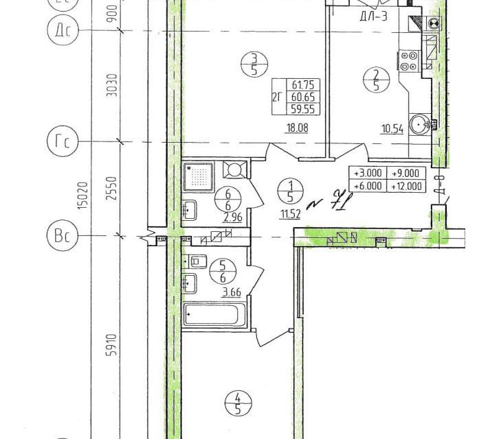 Продаётся 2-комнатная квартира, 60.7 м²