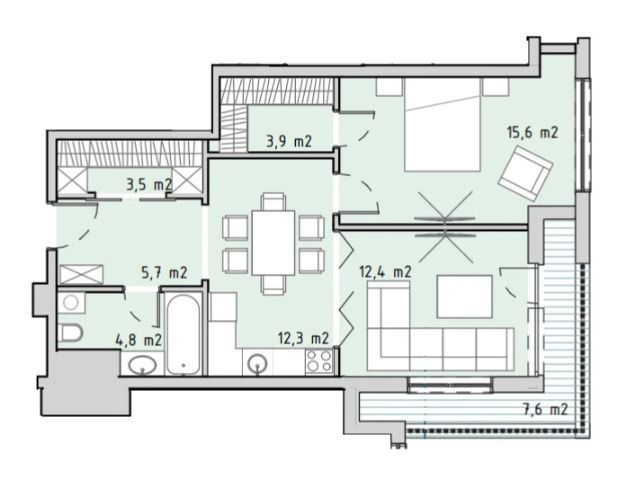Продаётся 2-комнатная квартира, 59.2 м²