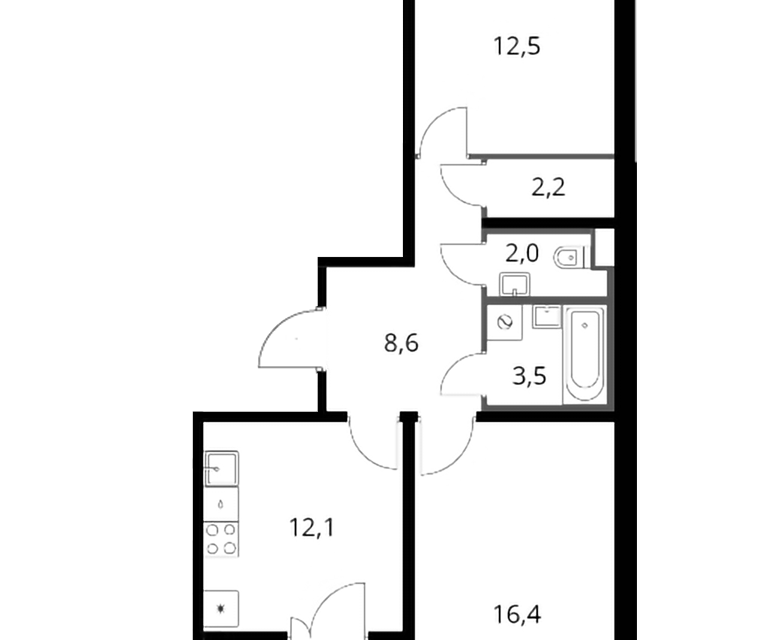 Продаётся 2-комнатная квартира, 59 м²