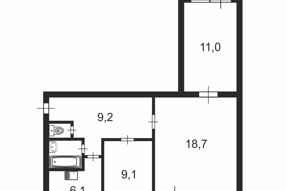 Продаётся 3-комнатная квартира, 57.1 м²