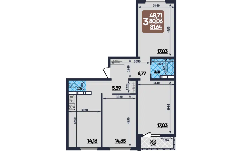 Продаётся 3-комнатная квартира, 81.5 м²