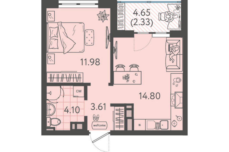 Продаётся 1-комнатная квартира, 34 м²