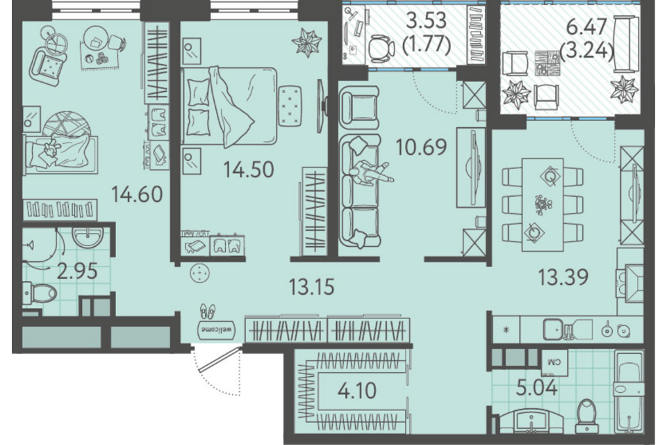 Продаётся 3-комнатная квартира, 77.5 м²