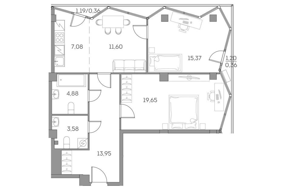 Продаётся 2-комнатная квартира, 76.83 м²