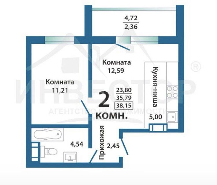 Продаётся 1-комнатная квартира, 35.9 м²