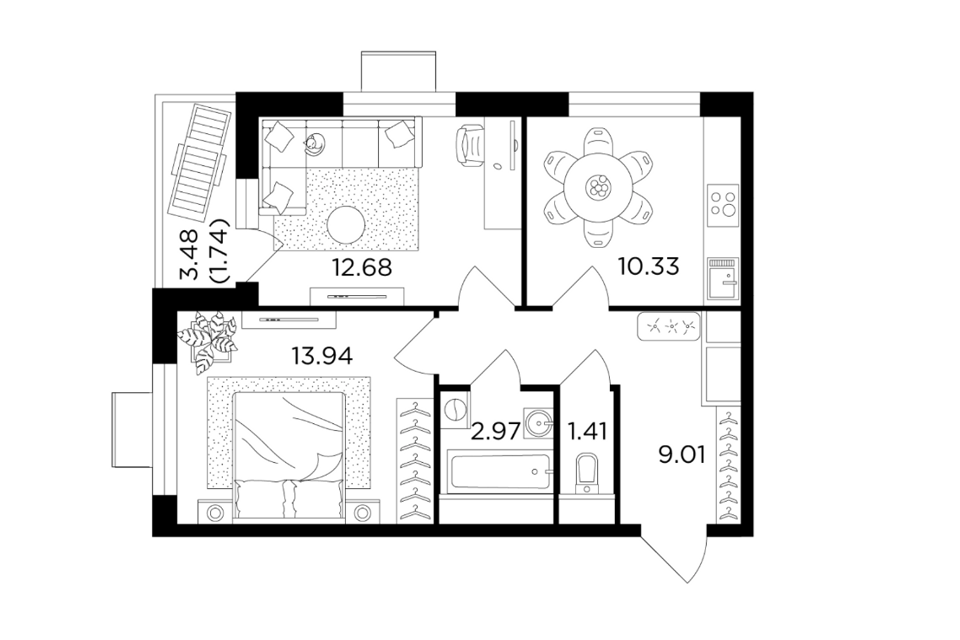 Продаётся 2-комнатная квартира, 52.2 м²