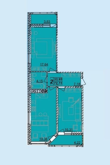 Продаётся 2-комнатная квартира, 72 м²