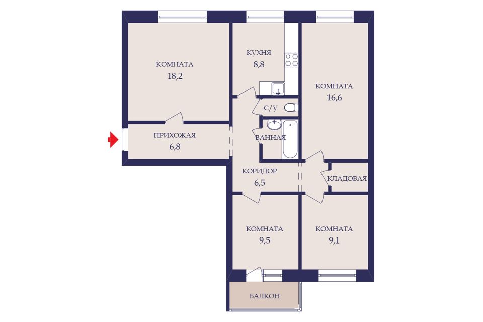 Продаётся 4-комнатная квартира, 83 м²
