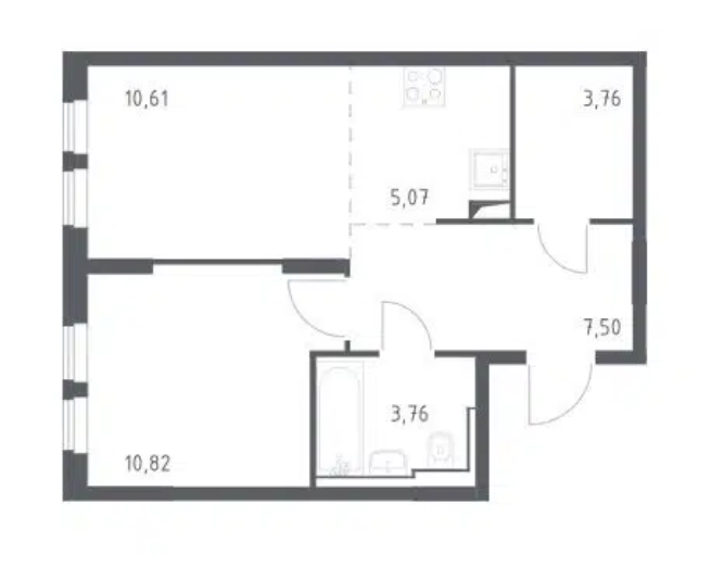 Продаётся 1-комнатная квартира, 47.47 м²