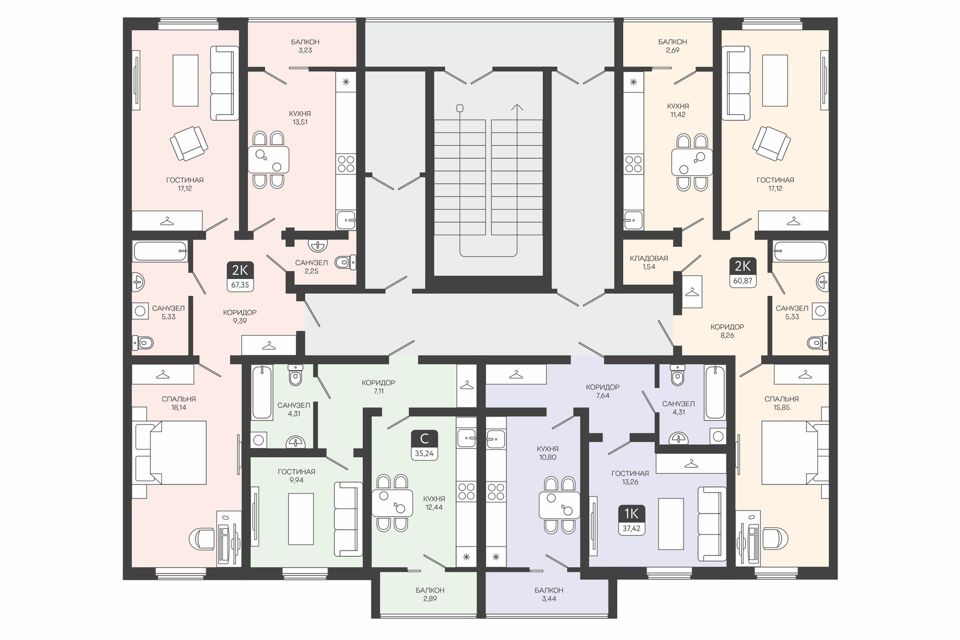 Продаётся 1-комнатная квартира, 37.42 м²