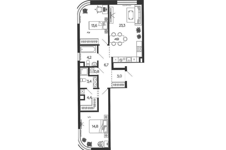 Продаётся 2-комнатная квартира, 74.7 м²