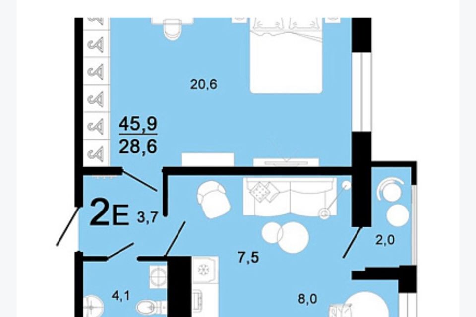 Продаётся 2-комнатная квартира, 45.9 м²