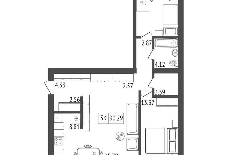 Продаётся 3-комнатная квартира, 9.29 м²