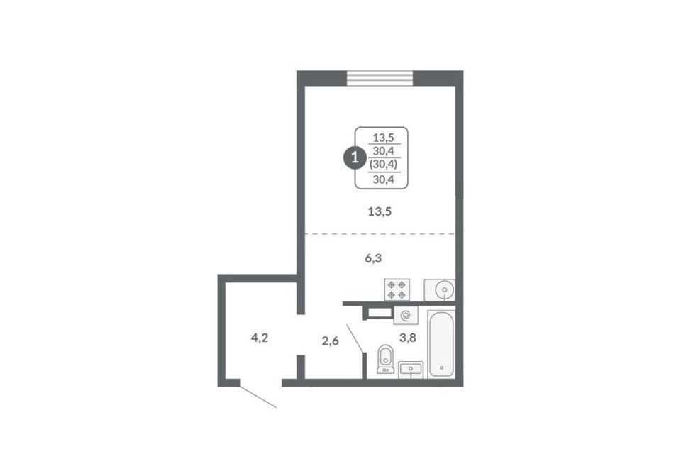 Продаётся 1-комнатная квартира, 30.4 м²