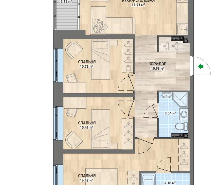 Продаётся 3-комнатная квартира, 75.4 м²