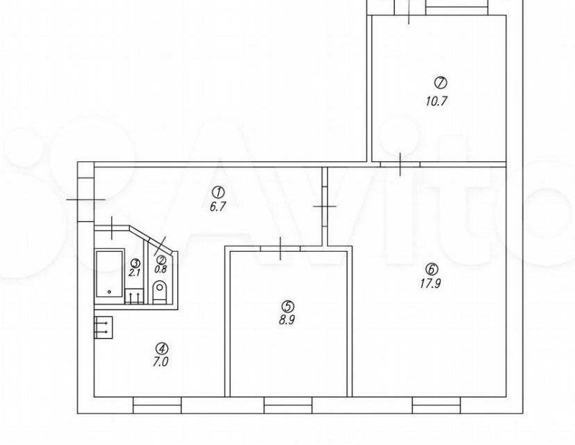 Продаётся 3-комнатная квартира, 53.9 м²