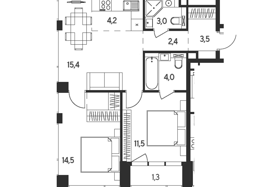 Продаётся 2-комнатная квартира, 59.9 м²