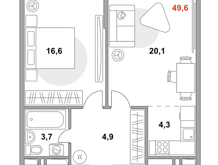 Продаётся 2-комнатная квартира, 49.6 м²