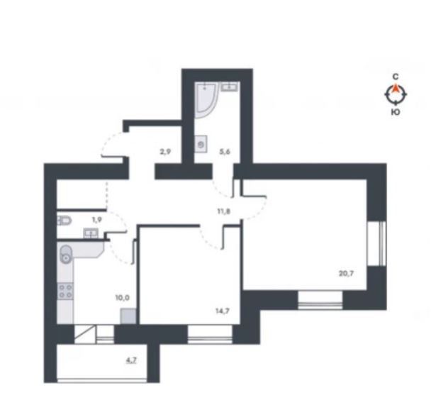 Продаётся 2-комнатная квартира, 72.3 м²