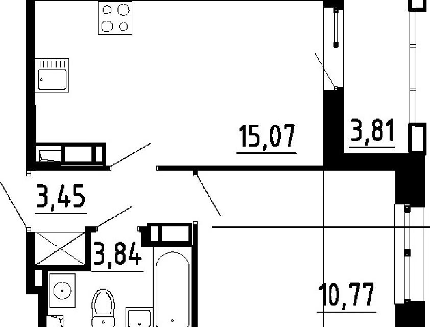 Продаётся 1-комнатная квартира, 35.04 м²