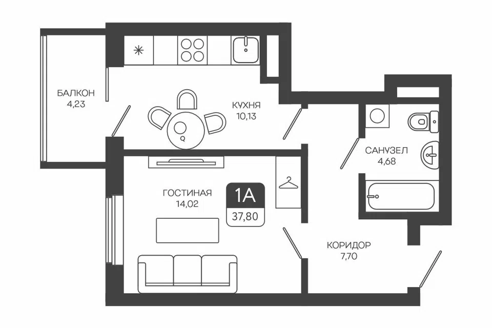 Продаётся 1-комнатная квартира, 36.9 м²