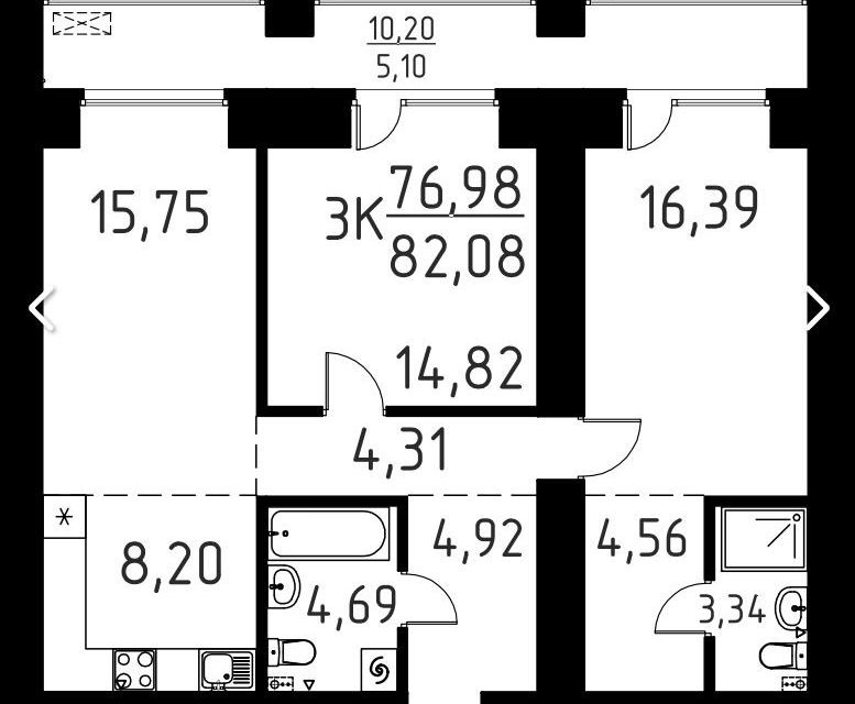 Продаётся 3-комнатная квартира, 82.02 м²