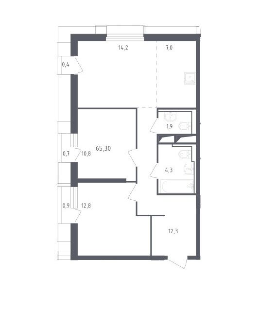 Продаётся 2-комнатная квартира, 65.3 м²