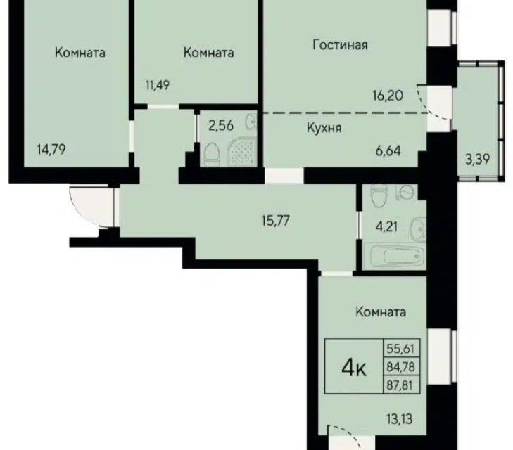 Продаётся 3-комнатная квартира, 87.8 м²