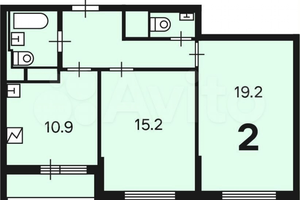 Продаётся 2-комнатная квартира, 58.1 м²