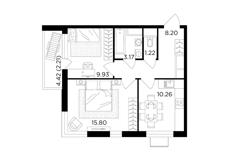 Продаётся 2-комнатная квартира, 50.08 м²