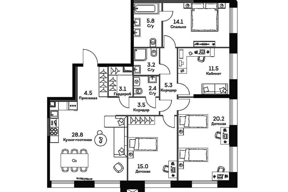 Продаётся 4-комнатная квартира, 117.4 м²