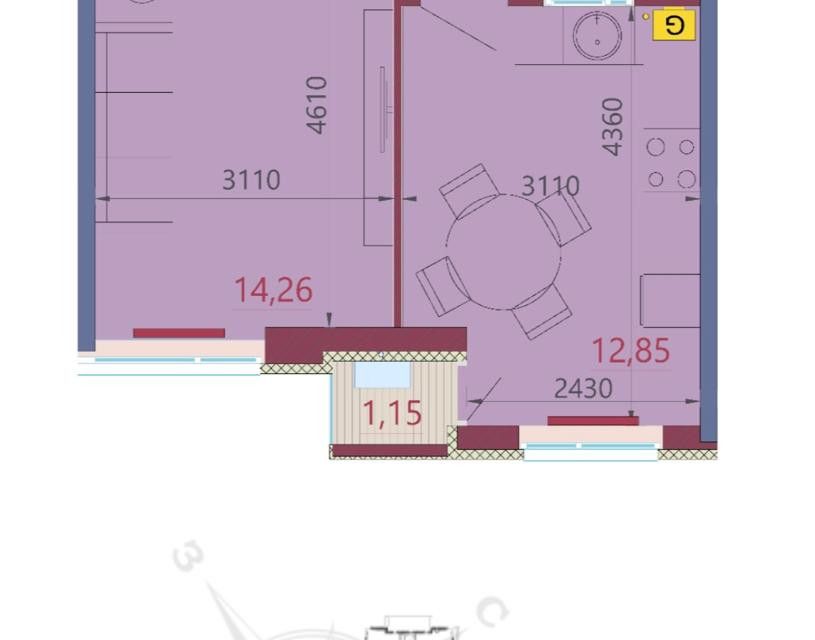 Продаётся 1-комнатная квартира, 39.7 м²